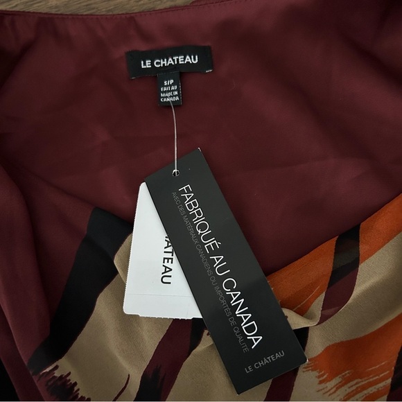 Le Chateau Abstract Burgundy and Orange Midi Dress - Picture 4 of 9